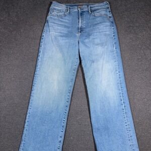Mother The Rambler Zip Flood Jeans Women Size 32 Blue High Rise Wide Leg Denim